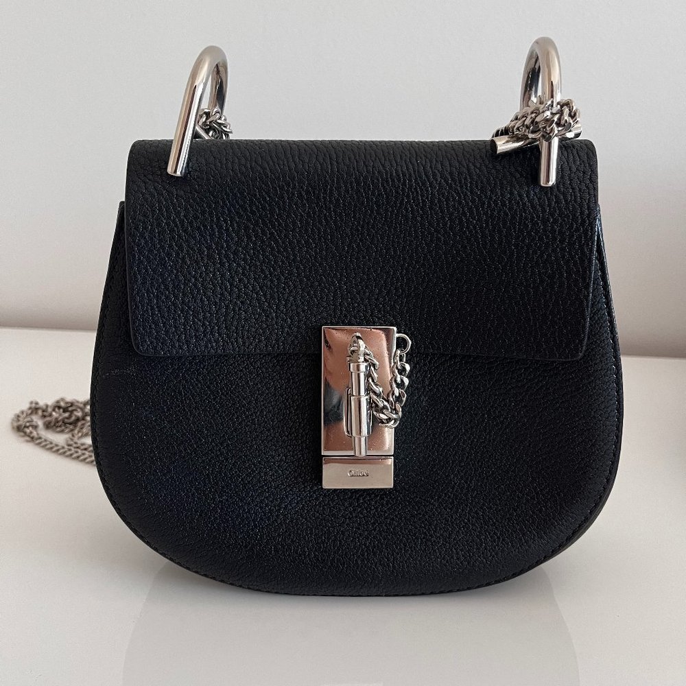 Chloe Mini Drew Shoulder Bag, Black with Silver Hardware